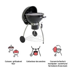 Barbecue charbon de bois 57 cm Phoenix beta III NATERIAL – Fumoir intégré, acier robuste, 6 à 10 convives